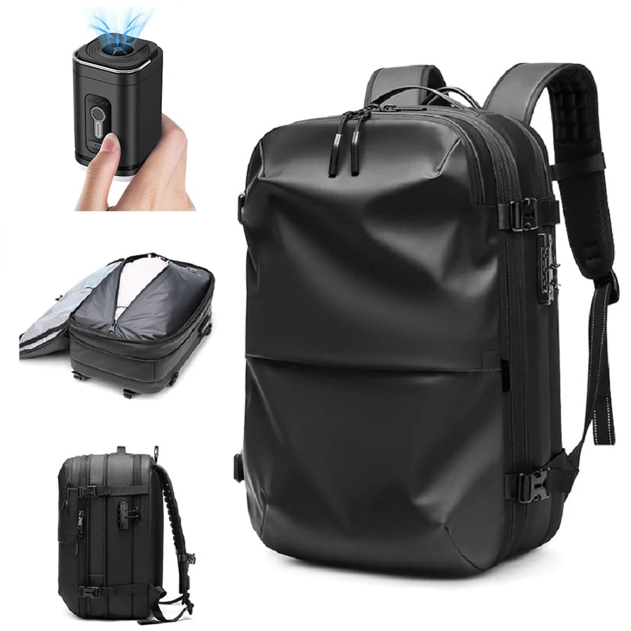 SuperBag Backpack – Expandable with Integrated Vacuum System + Smart Bottle + Portable Air Pump